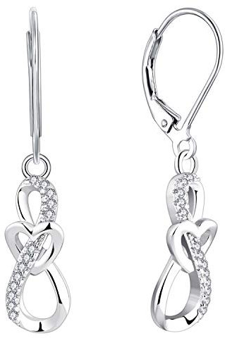 JO WISDOM Damen Hängende Ohrringe Unendlichkeit infinity Herz Silber 925 mit 3A Zirkonia Kristall April Geburtsstein,Schmuck für Frauen