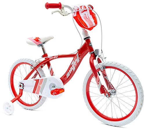 Huffy Mädchen Glimmer 18 Zoll Mädchenfahrrad Rot 6-8 Jahre Leichtes Schnellmontagerad + Stabilisatoren Bike, 45,7 cm