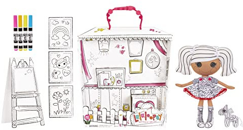 Lalaloopsy Colour Me-Puppe - Spot Splatter Splash - 33,02 cm große Künstlerpuppe mit Haustier-Zebra - Stiften, Mode, Staffelei & Leinwänden - Zeichnen, Ausmalen, Abwaschen & Wiederholen - Ab 3 Jahre