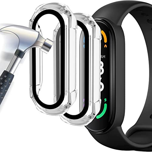 Acadeny - Carcasa Protectora de Pantalla de Cristal Templado + PC Bumper Compatible con xiaomi Band 4/5/6 Anti-arañazos Protector Funda para, Solo Las Pulseras Originales Son adecuadas, Transparente