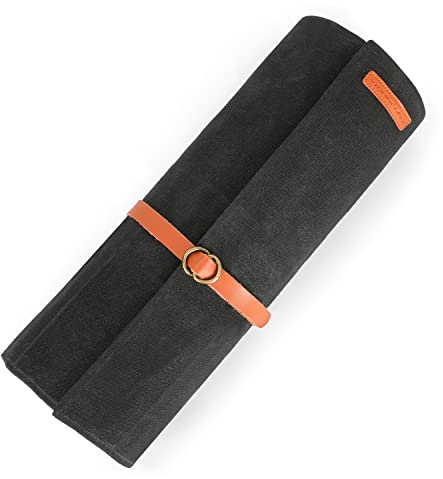 Manjushri Chef Knife 9 Pocket Canvas Roll Bag with Genuiene Leather Belt. (Black)