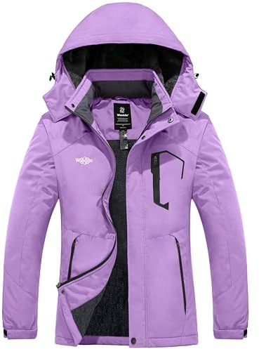Wantdo Damen Skijacke Fleece Kapuze Winter Windbreaker Jacke | Wasserdicht,Winddicht,Warm Gefüttert, Brusttasche,Verstellbare Bündchen, Damen Wintermantel,Outdoor,Snowboard,Wandern,Berg