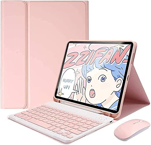 Étui clavier universel pour iPad 9,7 pouces + souris + clavier Bluetooth sans fil détachable, avec porte-crayon Cover en cuir pour iPad 9.7 6e génération 2018/5e génération 2017, iPad Air 2/1, Pro 9.7