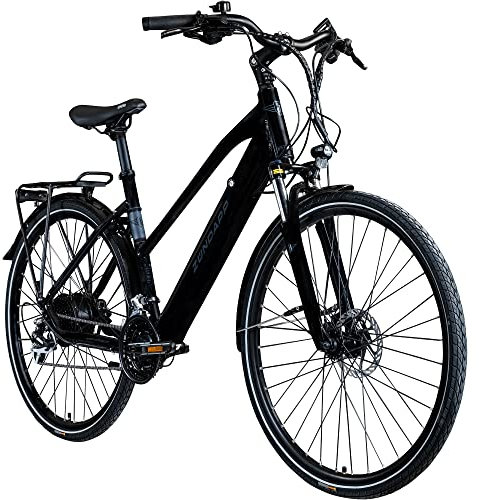 ZÜNDAPP Ebike Damen 28 Zoll Trekkingfahrrad | E Bike 24 Gänge 155-170 cm Elektro Fahrrad | E-Bike Elektrofahrrad mit hydraulischen Scheibenbremsen | Z810 (schwarz/grau, 50 cm)