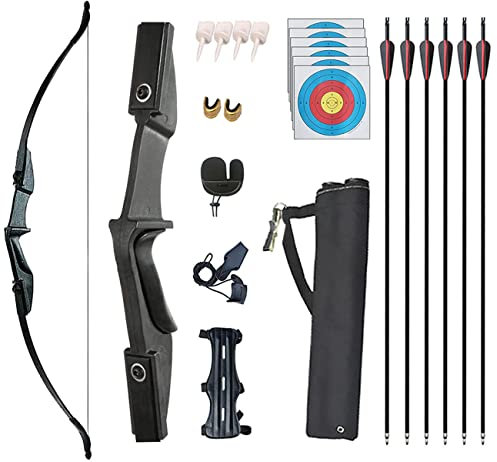 Monleap Archery 53 Takedown Recurve-Bogen und Pfeil-Set für Erwachsene Langbogen-Kit Gerader Bogen für die Linke und rechte Hand für Anfänger-Jagd-Schießübungen (Schwarz, 30 lb)