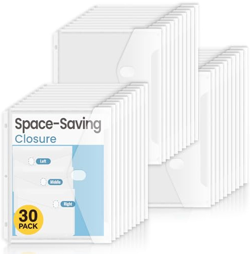 Sooez 30 Pack Binder Folders Pockets with Staggered Closures, Letter Size