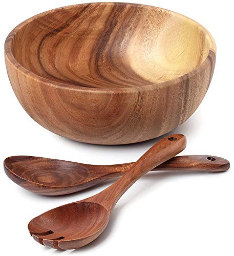 Juwaacoo Saladier en bois de 24 cm avec cuillère, peut être utilisé pour les fruits, la salade