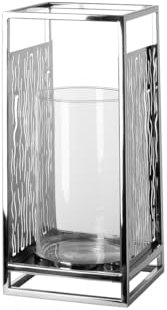 Fink [A] NICOSA, Windlicht mit Glas, Edelstahl, Glas, silberfarben, L. 19 cm, B. 19 cm, H. 40 cm