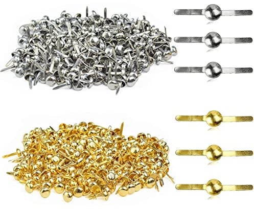 JieGuanG Mini Brads, 200 Stück Musterklammern Metall, 8mm Rundkopfklammern Für Kartenherstellung Scrapbooking(Gold, Silber)