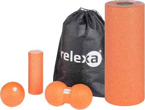 Relexa Faszienrolle Set - 5-Teilig - Twinball - Rolle Groß und Klein - Faszienball - Zur Massage Bei Rückenschmerzen - Premium Material - Orange/Schwarz – Orange