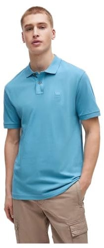 BOSS Mens Cotton Blend Polo Shirt Open Blue S