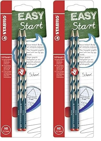 STABILO-Schmaler Dreikant-Bleistift für Rechtshänder-EASYgraph S in petrol-2x 2er Pack-Härtegrad HB