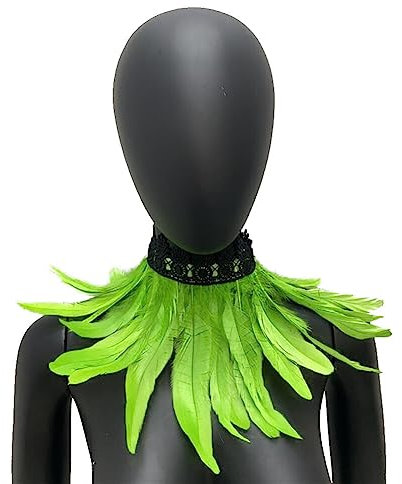 MoreChioce Gothic Federkragen Halsband, Natürlichen Feder Halsband Federboa Choker Kragen Halloween Schal Cape für Frauen und Mädchen Party Glamour Kostüm Party,Hellgrün