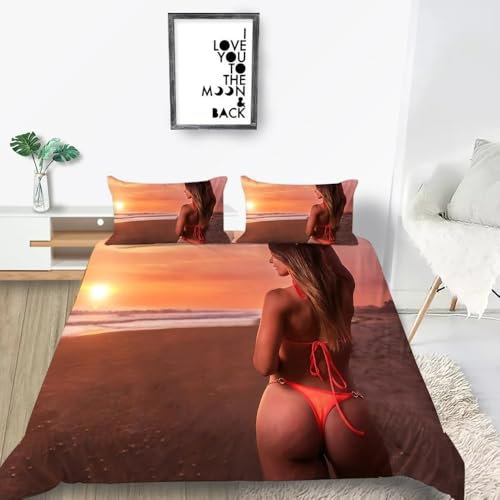 SELIDO Nackt Bettwäsche 135x200 Kuschelig Weiche Microfaser 3D Druck Sexy Bettwäsche-Sets Sexy Bettbezug + 2 Kissenbezug 80x80 mit Reißverschluss