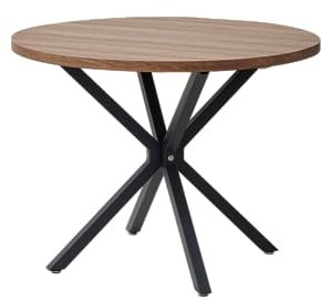 GrandCA HOME Runder Esstisch mit moderner MDF effektplatte, Küchen-Esstisch mit Vier Metallbeinen, zum Esszimmer im Wohnzimmer, Dunkelbraun