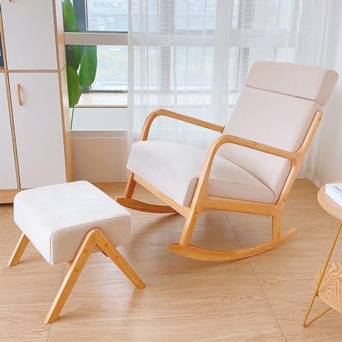 Outdoor Interiors Allwetter-schaukelstuhl, Glider, Schaukelstuhl Aus Holz, Moderner Kinderzimmer-Glider-Rocker-Lounge-Sessel, Mit Gepolstertem Sitz, Bequeme Neigung Der Rückenlehne