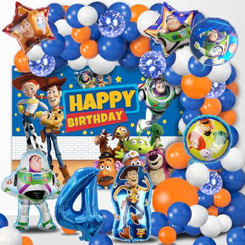 75 Stück Story Geburtstag Deko 4 Jahre, Happy Birthday Girlande Story, Story Luftballon Geburtstag 4, Story Folienballon, Story Hintergrund, Luftballon Girlande Für Geburtstagsdeko Kinder