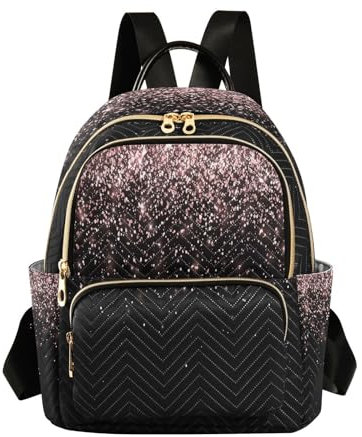 Kcldeci Rucksack für Damen, Roségold, Schwarz, Glitzer, lässige Umhängetasche, kleiner Rucksack, Größe S, mehrfarbig, 38