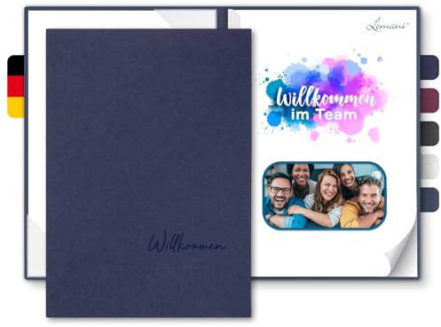 Willkommensmappe A4 Premium-Karton - Lemani® CARISMA - mit Prägung 'Willkommen' - hochwertige Übergabemappen aus 375g/m² Pappe - Begrüßungsmappe für Mitarbeiter oder Gäste (Marineblau, 8 Stück)