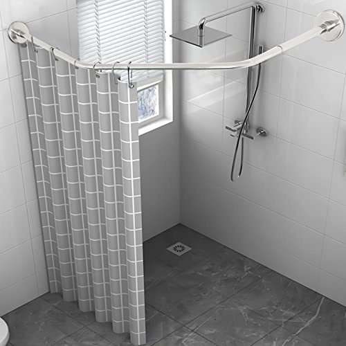 Duschvorhangstange Gebogene Form Duschstange Für Duschvorhang ohne Bohren Halterung, Teleskopstange Dusche Edelstahl Duschvorhangstange Badewanne Duschvorhang Stange Für Eckbadewanne, 45-75cm