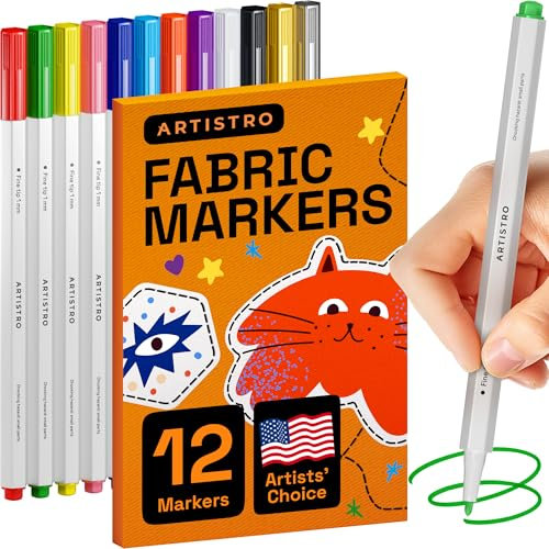 Artistro 12 Textilstifte - Stoffdekorationsset - Feine Spitze - Permanent für Kleidung - Kein Ausbluten - Für T-Shirts, Taschen, Textilien, Leinwand u.v.m.