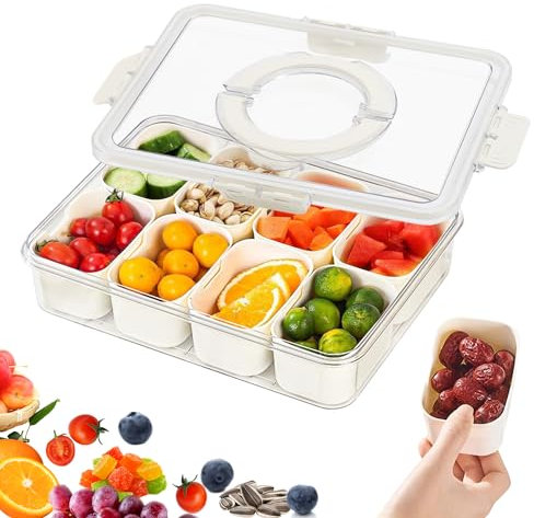 TYFYH Snack Aufbewahrungsbox, Snackbox Organizer, Snackbox mit Fächern, Snackschale mit Deckel, Snackbox Abnehmbar, Snackteller mit Fächern für SüßIgkeiten Candy Veggie Keks Nüsse Obst