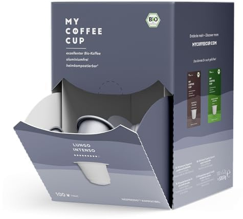 My Coffee Cup MEGA BOX LUNGO INTENSO BIO-Kaffee Kapseln 100 Stück | Für Nespresso®³ Kapselmaschinen, 100% heim- und gartenkompostierbar, 0% Aluminium