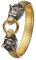 JewelryWe Wikinger Wolf Armband Herren: Gold Silber Edelstahl Gegenüber Wolfskopf Chunky Elastisches Armreif Stretcharmband mit Ring Vintage Punk Hip Hop Manschette Viking Amulett Schmuck Geschenk