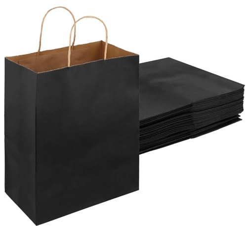 KEILEOHO 30 Stück Papiertüten Schwarz 32 x 11 x 24,5 cm, Schwarze Kraftpapiertüten mit Henkel, 120gsm Papiertragetaschen Schwarz Groß Geschenktüten zum Einkaufen, Hochzeit
