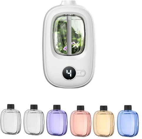 Intelligent Aromatherapy Diffuser Automatic Scent Sprayer, 4 Mode Rechargeable Ultrasonic Humidifier, Wall Mount Wireless Air Freshener for Bedroom, Large Room, Office (Diffuser with 6 Essential)