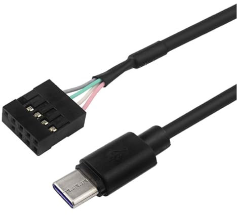 Panlouting Cable adaptador USB 2.0 de 9 pines a USB-C | 50 cm | 9 pines placa base serie hembra a USB 3.1 tipo C macho | 24 AWG Extender cable convertidor