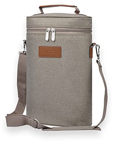 Insulated Wine Cooler Bag with Adjustable Shoulder Strap, Doublt Bottle Padded Wine Tote Carrier for Picnic, Beach, Camping, Wine Lover Gift, Gery, 2 Bottles