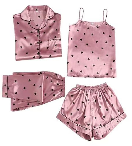 Victoria Secret Bodyspray Bare Vanilla，Kurz 4 Teiliges Kurzarm Schlafanzug Nachtwäsche Cami Und Shorts Set Frauen Silk Pjs Sets Hemd Und Shorts Lange Hose Kuschel Pijamas Set Hausanzug Loungewear