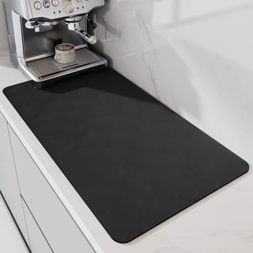 LIMNUO Coffee Mat, Absorbent Dish Drying Mat for Kitchen Counter, Under Coffee Maker Pot Espresso Machine Dish Rack (Black, 80 x 43 cm)
