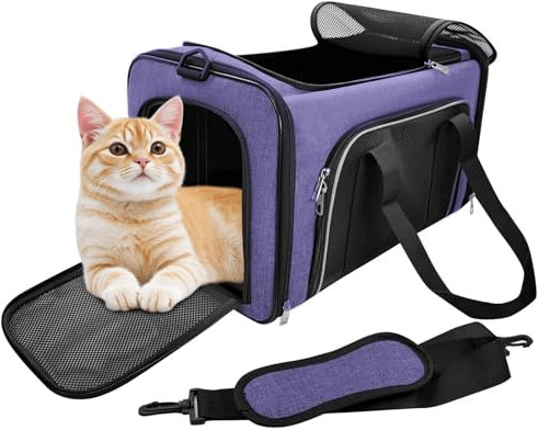 CareCooo Katzen Transporttasche Faltbar für Katzen und Kleine Hunde bis 10kg – Robuste Katzentasche Transporttasche Groß mit Versteckbarem Dachfenster (Violett, 50x30x30cm)