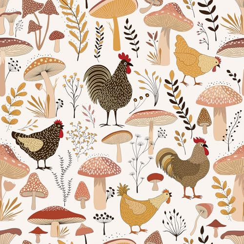 ReWallpaper Stick on Wallpaper Mushroom White Vinyl Wrap for Furniture Kitchen Cupboards Backsplash Waterproof 44.5CM×3M Roosters Farm Animal Wallpaper Peel and Stick Kids Room Removable