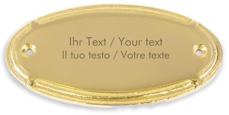 Türschild aus Messing mit personalisierter Gravur - 96 x 49 mm, oval geschwungen - Messingschild, Klingelschild mit eigenen Texten und Grafiken