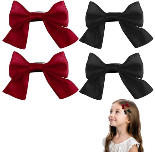 4 piezas lazos para el pelo de niña, pinzas de cocodrilo mujer lazo de raso, negro y rojo lazos pelo accesorios para el cabello para niñas de moda