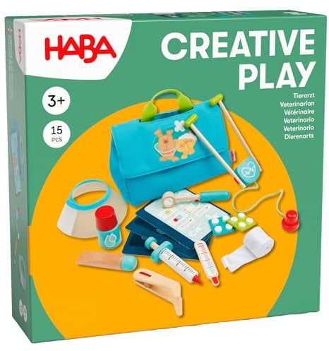 HABA Creative Play Tierarzt-Spielset – Holz-Tierpflege-Zubehör für Kinder – Perfekte Ergänzung für Tierarztpraxis und Rollenspiele mit Kuscheltieren und Puppen - 2012045001