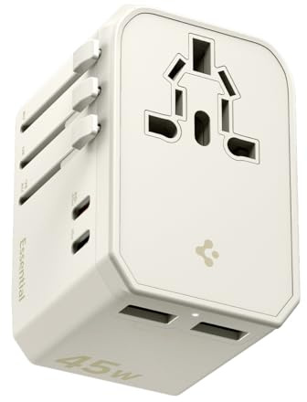 Spigen ArcStation Adattatore Universale da Viaggio 45W [4-Porte & PD] con 2 USB C e 2 USB A, Presa Universale da Viaggio per Inglese/Americana/Australia/Giappone, Viaggio Accessori Utili - Beige Duna