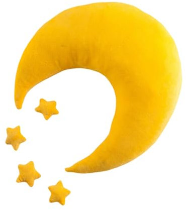 AQCQDQ Kuschelkissen Kinder Mondkissen, Weiche Flauschige Mond Kissen Mit 4 Stück Sternen für Mädchen und Jungen,Plüsch Kissen Dekokissen für Kinderzimmer Schlafzimmer Deko (Gelb)