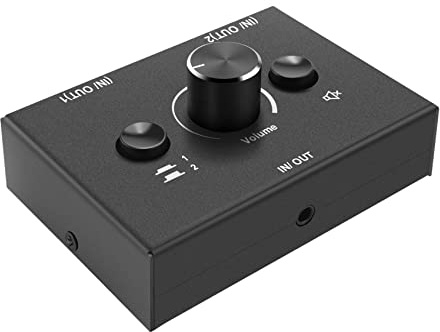 Rtxbvg Audio-Umschalter, 3,5 mm, 2 Eingänge, 1 Ausgang/1 Eingang, 2 Ausgänge, Audio-Splitter, Audio-Switchbox, Stummschalttaste mit einer Taste