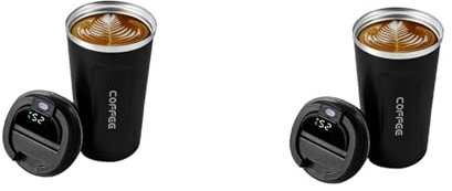 Kznifmk 2X 510Ml Smart Bouteille pour Café LED Affichage de la Température Tasse Thermique Gobelet Isotherme Tasse à Café Noir