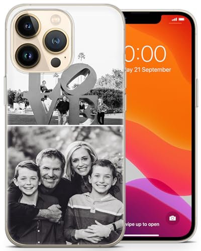 AMAZING Personalisiertes Fotohandyhülle für iPhone 6,7,8,X,Xr,11,12,13,14,15,16,17 Serie – Mit individuellem Text & Bilddesign – Kristallklare, Kratzfeste TPU-Schutzhülle - Mit 2 Fotos