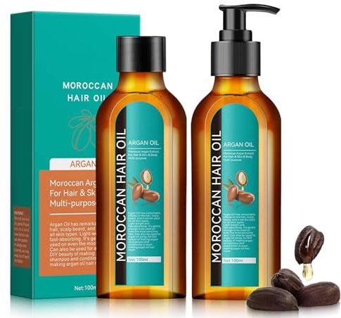 Marokkanisches Haaröl, 100ml Marokkanisches Arganöl Haarpflegeöl für trockenes & geschädigtes Haar, Minimiert Spliss, Glanzspendend, regenerierend & für Kopfhautgesundheit (2Stk)