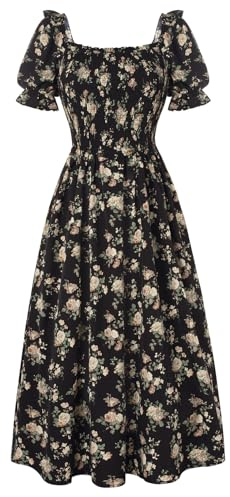 Scarlet Darkness Women's Floral Puff Sleeve Square Neck Tea Party Dress Cottagecore (Pack of 1)
