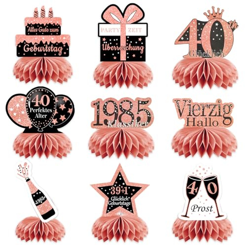 40. Geburtstag Tischdeko Rosegold,9 Stück Bienenwaben Deko Tischaufsätze Set,40 Geburtstag Deko für Frauen,Tischdekoration für 40. jährige