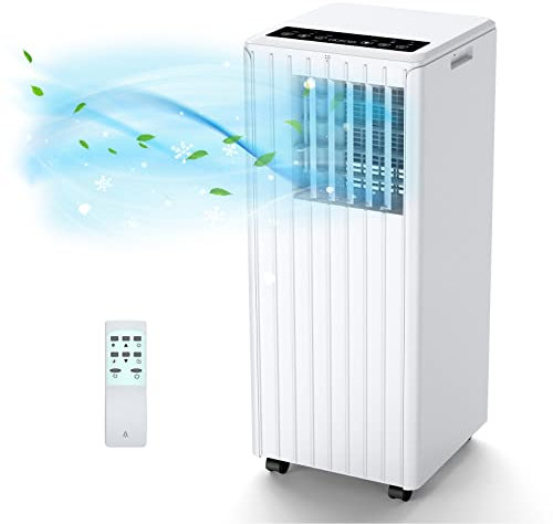 Klimaanlage Mobil 9000 BTU 2,6kW, Kühlen&Ventilieren&Entfeuchten, Mobiles Klimagerät mit abluftschlauch für Räume bis 80m³(31㎡), Leiser Betrieb <65 dB, Digitaldisplay + Fernbedienung, 24h-Timer