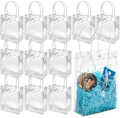 25 Stück Klare Geschenktüten - Wiederverwendbare Geschenktüten Durchsichtig - Pvc Geschenkbeutel - Süßigkeitentüten mit Griffen für Hochzeit,Shopping,Party,Babyparty - 23x17x7cm