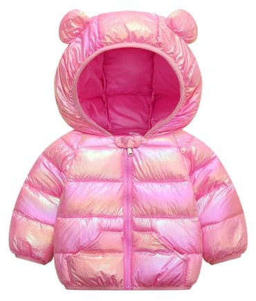 JiAmy Cappotto Invernale per Bambini, Giacca da Bambina con Cappuccio Lucido Capispalla Manica Lunga Leggero Giacche 12-18 Mesi